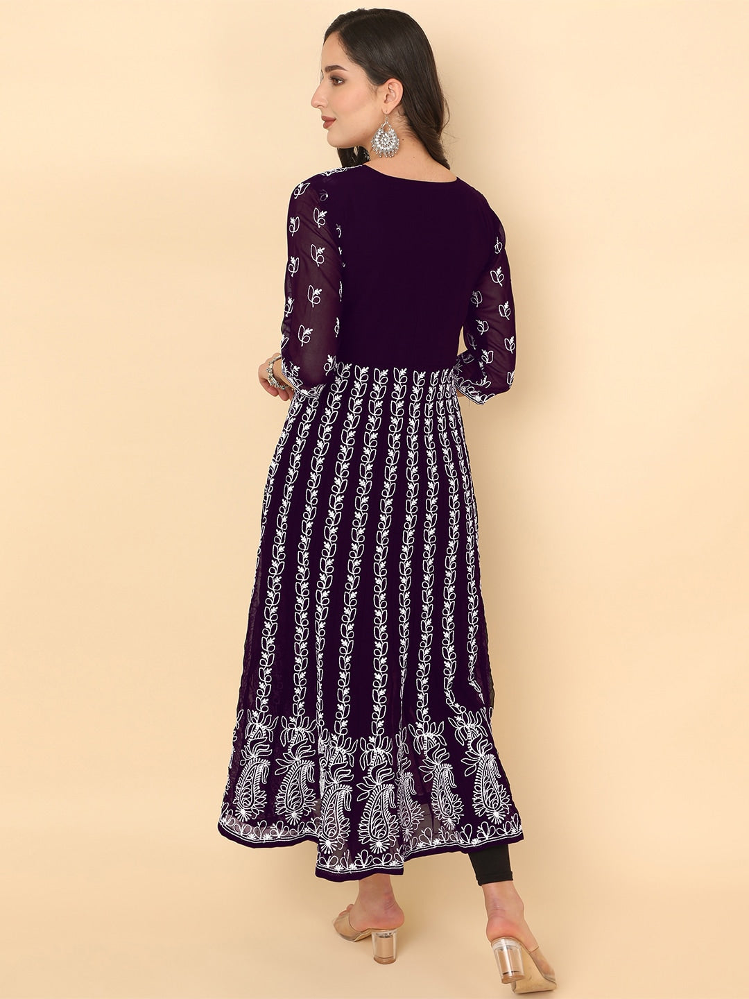HERE&NOW Women Chikankari Embroidered Thread Work Georgette Anarkali Kurta - Distacart