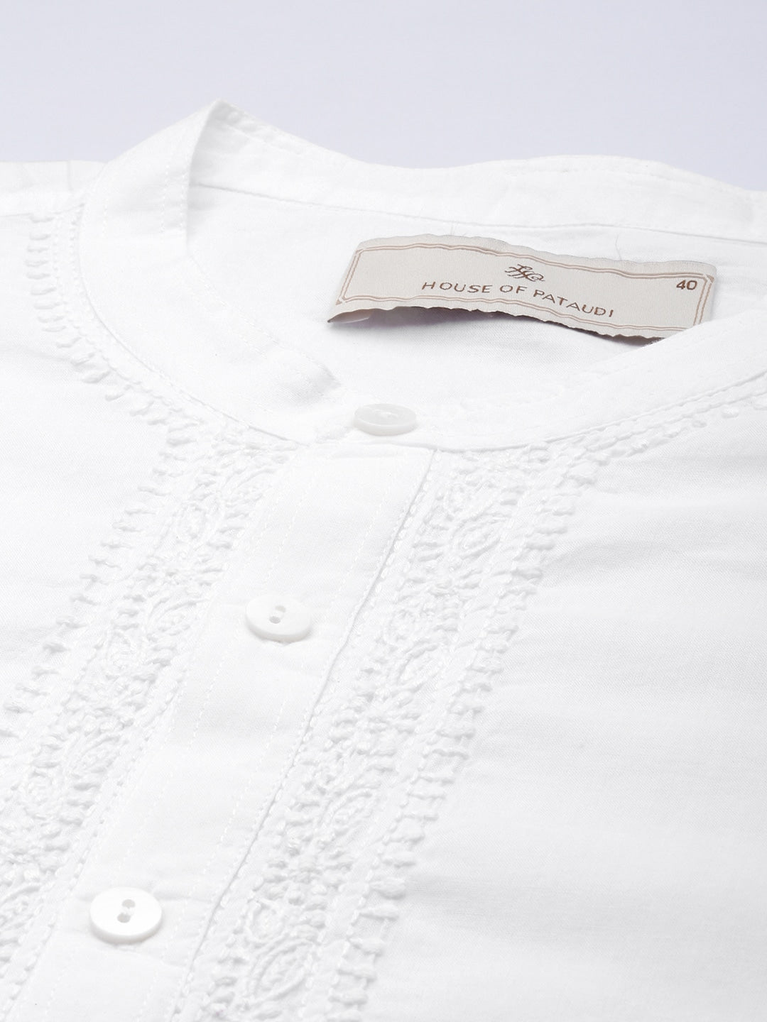 House of Pataudi Men Pure Cotton Solid Chikankari Jashn Short Kurta - Distacart