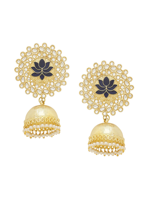 Shoshaa Gold-Plated Navy Blue Kundan-Studded Classic Jhumkas - Distacart