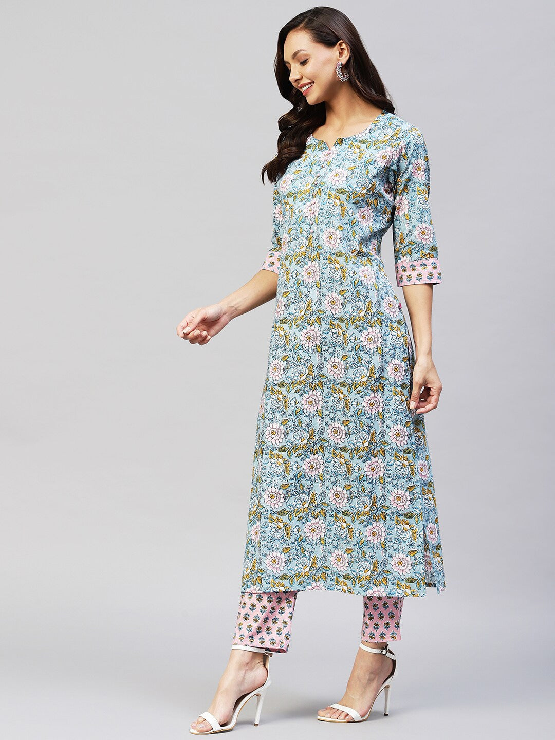 Kalini Women Blue Ethnic Motifs Printed Kurta with Trousers - Distacart