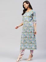 Thumbnail for Kalini Women Blue Ethnic Motifs Printed Kurta with Trousers - Distacart