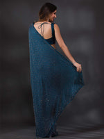 Thumbnail for Koskii Embellished Stones Work Poly Crepe Saree With Blouse Piece - Distacart