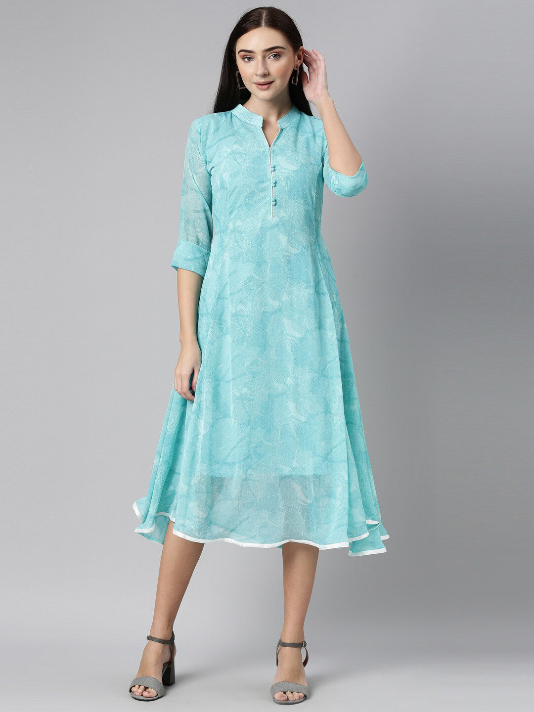 Souchii Women Floral Chiffon A-Line Midi Dress - Distacart