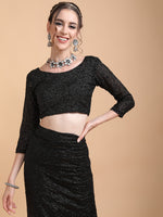 Thumbnail for Sangria Women Black Embellished Sequinned Heavy Work Saree - Distacart