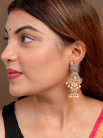 Thumbnail for Shoshaa Blue & Gold-Toned Dome Shaped Jhumkas Earrings - Distacart