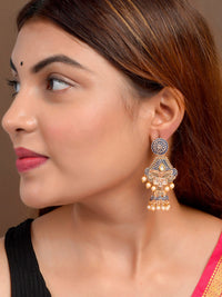 Thumbnail for Shoshaa Blue & Gold-Toned Dome Shaped Jhumkas Earrings - Distacart