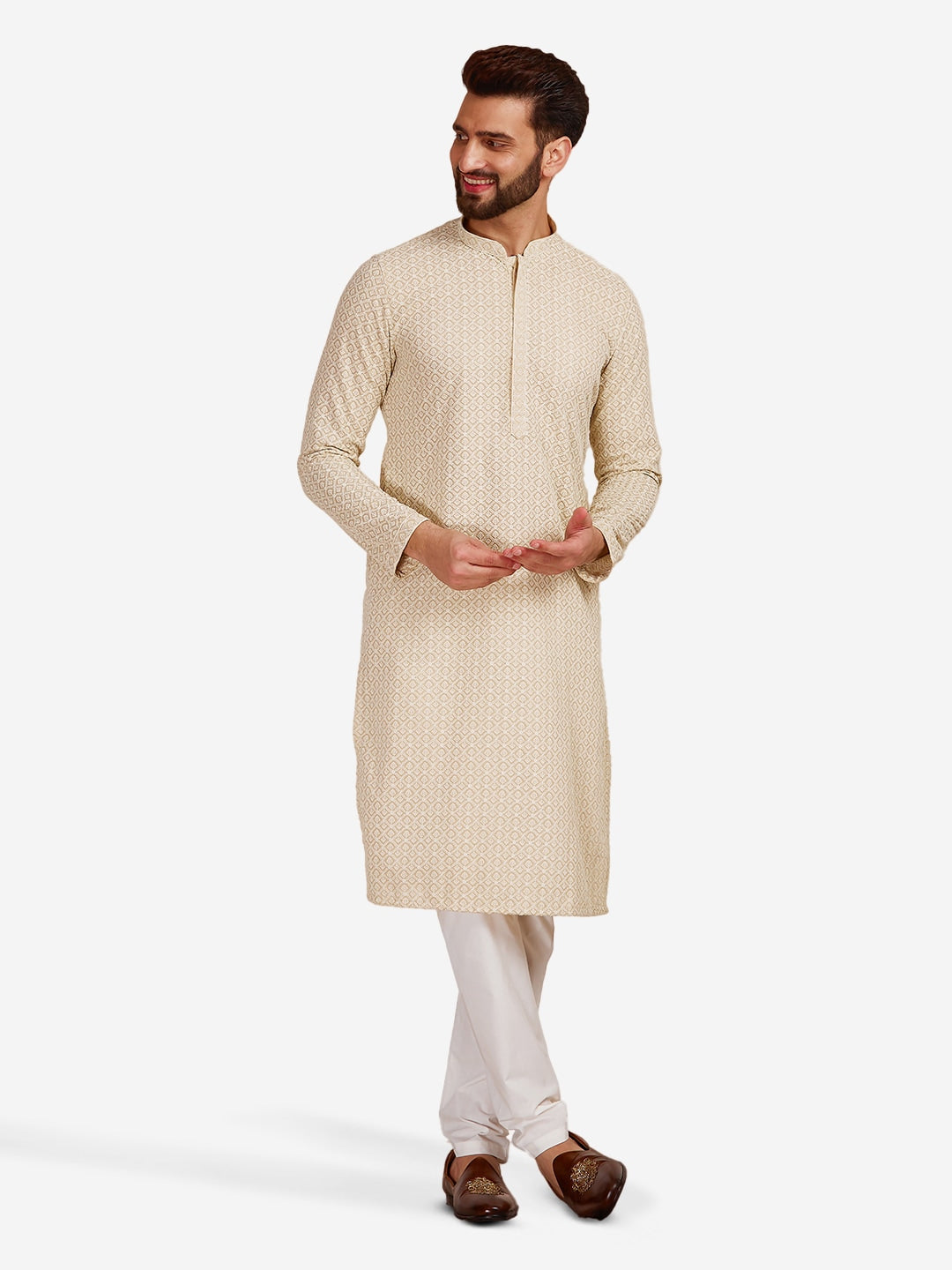 Manyavar Men Ethnic Motifs Embroidered Thread Work Cotton Kurta with Pyjamas - Distacart