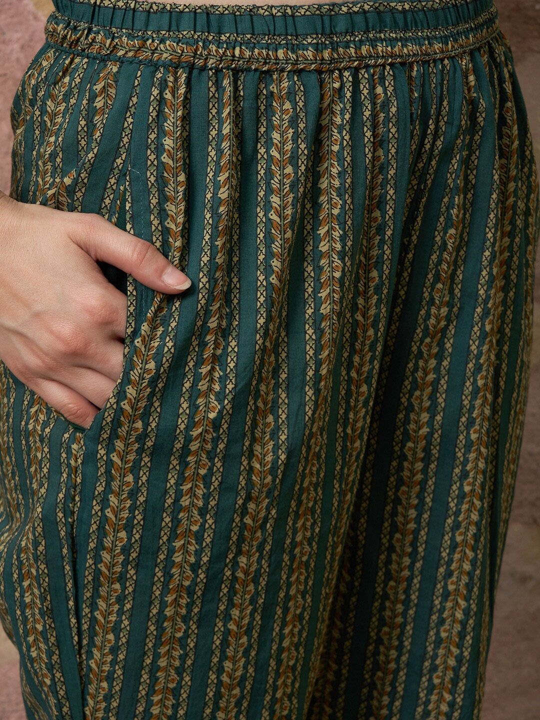 Sangria Ethnic Motifs Printed Pure Cotton Kurta with Trousers & Dupatta - Distacart