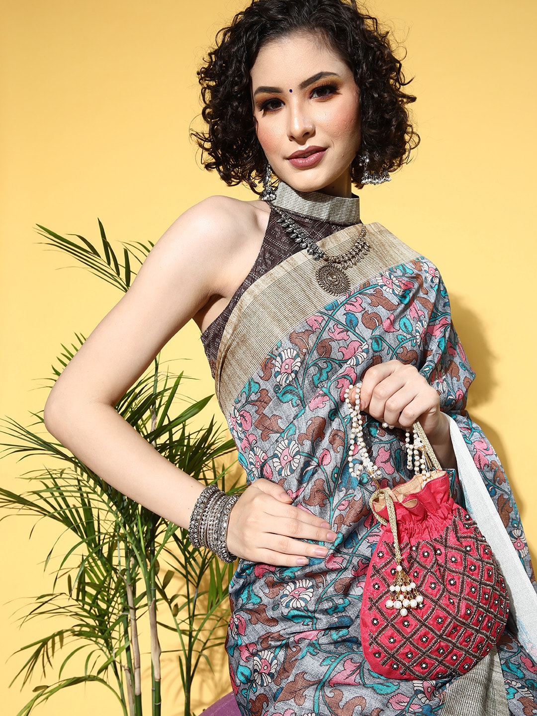 Saree Mall Kalamkari Saree With Solid Border - Distacart