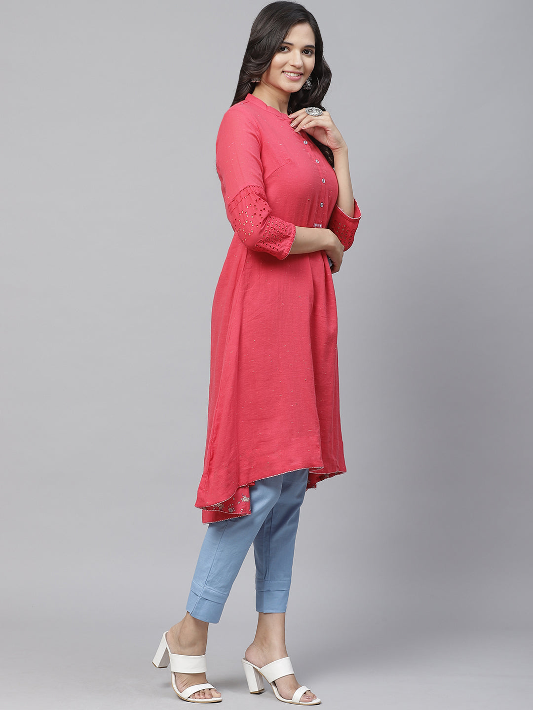 Biba Women Pink Solid A-Line Kurta - Distacart