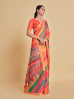 Thumbnail for Sangria Orange & Green Printed Pure Cotton Saree - Distacart