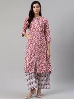 Thumbnail for Biba Women Off-White & Magenta Printed Kurta with Palazzos - Distacart