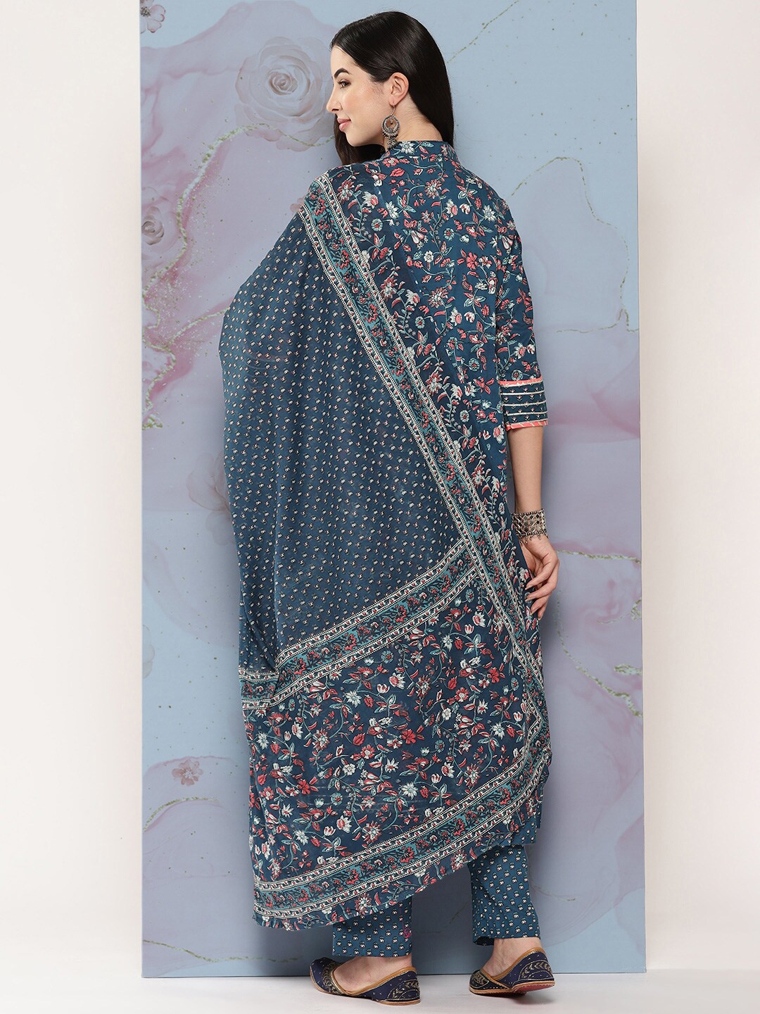 Kalini Floral Embroidered Gotta Patti Pure Cotton Kurta Set With Dupatta - Distacart