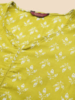Thumbnail for Sangria Green Ethnic Motifs Printed Pure Cotton V-Neck Straight Kurta With Trouser - Distacart