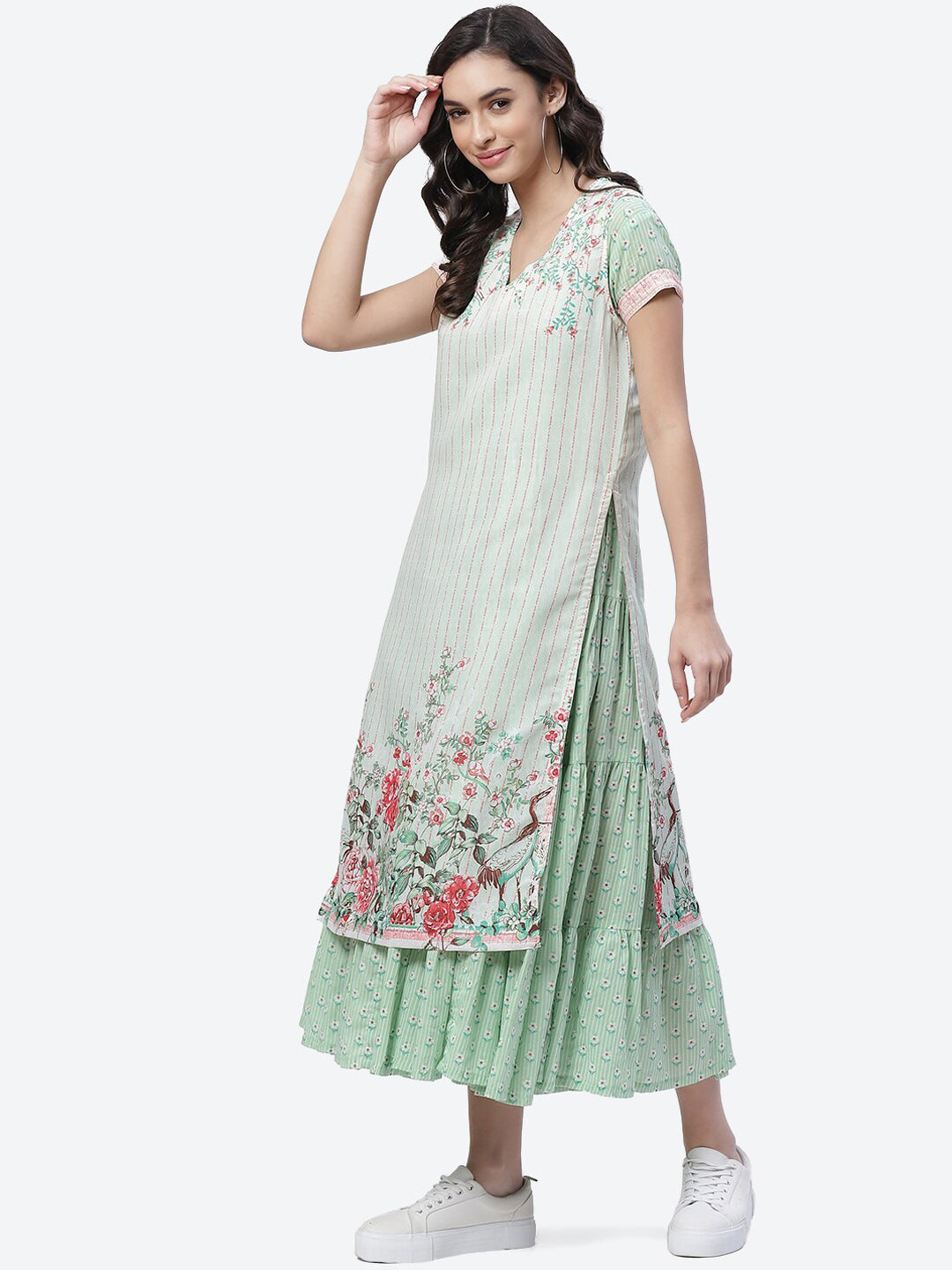 Biba Women Green Floral Anarkali Kurta - Distacart