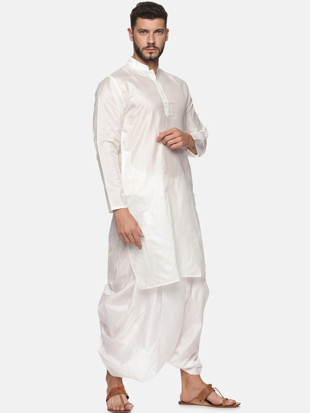 Sethukrishna Men White Solid Kurta with Dhoti Pants - Distacart