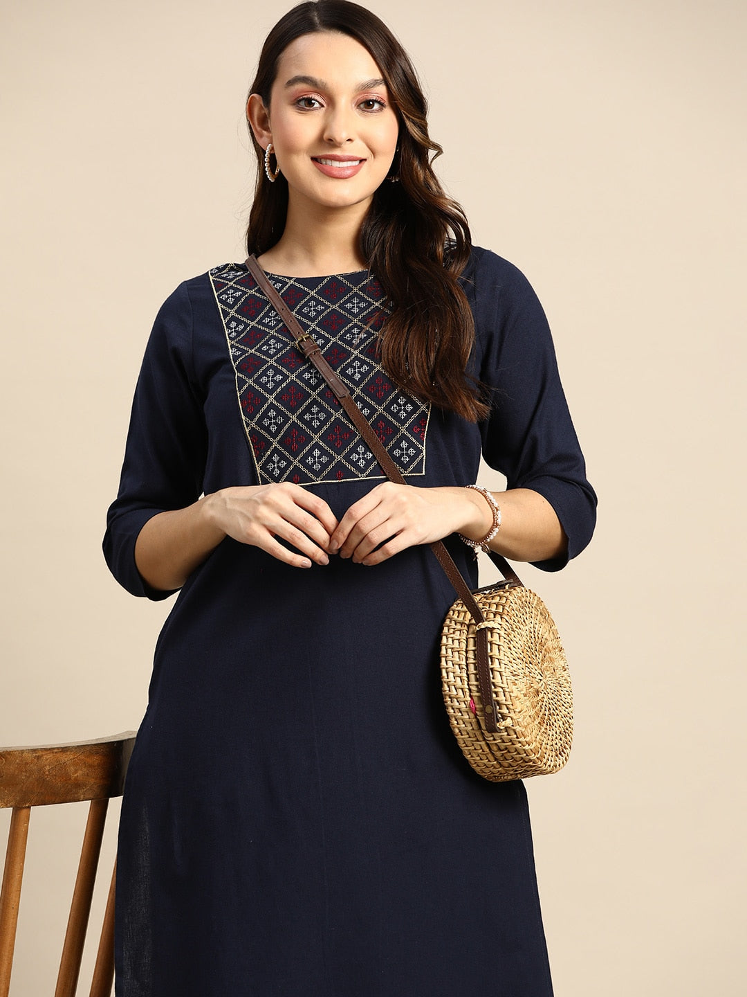 Sangria Women Geometric Yoke Design Kurta - Distacart