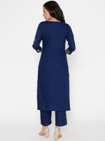 Thumbnail for Kalini Women Blue Ethnic Motifs Embroidered Thread Work Kurta with Trousers & With Dupatta - Distacart