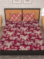 Thumbnail for Story@home Arena Magenta & White Floral Microfiber 180 TC Queen Bedsheet & 2 Pillow Covers - Distacart