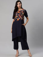 Thumbnail for Biba Women Navy Blue Printed Kurta with Palazzos - Distacart