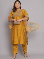 Thumbnail for Kalini Women Plus Size Embroidered Regular Kurta with Trousers & With Dupatta - Distacart