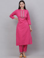 Thumbnail for Kalini Women Pink Floral Embroidered Sequinned Pure Cotton Kurta with Trousers & With Dupatta - Distacart