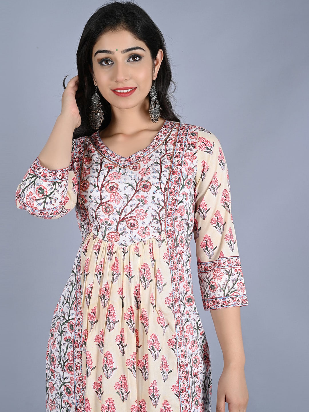 Kalini Women Beige Floral Printed Flared Sleeves Kurta - Distacart