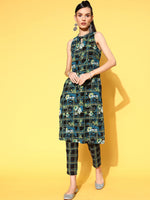 Thumbnail for Sangria Women Ink Black Printed Parade Pure Cotton Kurta with Trousers - Distacart