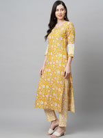 Thumbnail for Kalini Women Yellow Floral Printed Kurta with Trousers & With Dupatta - Distacart