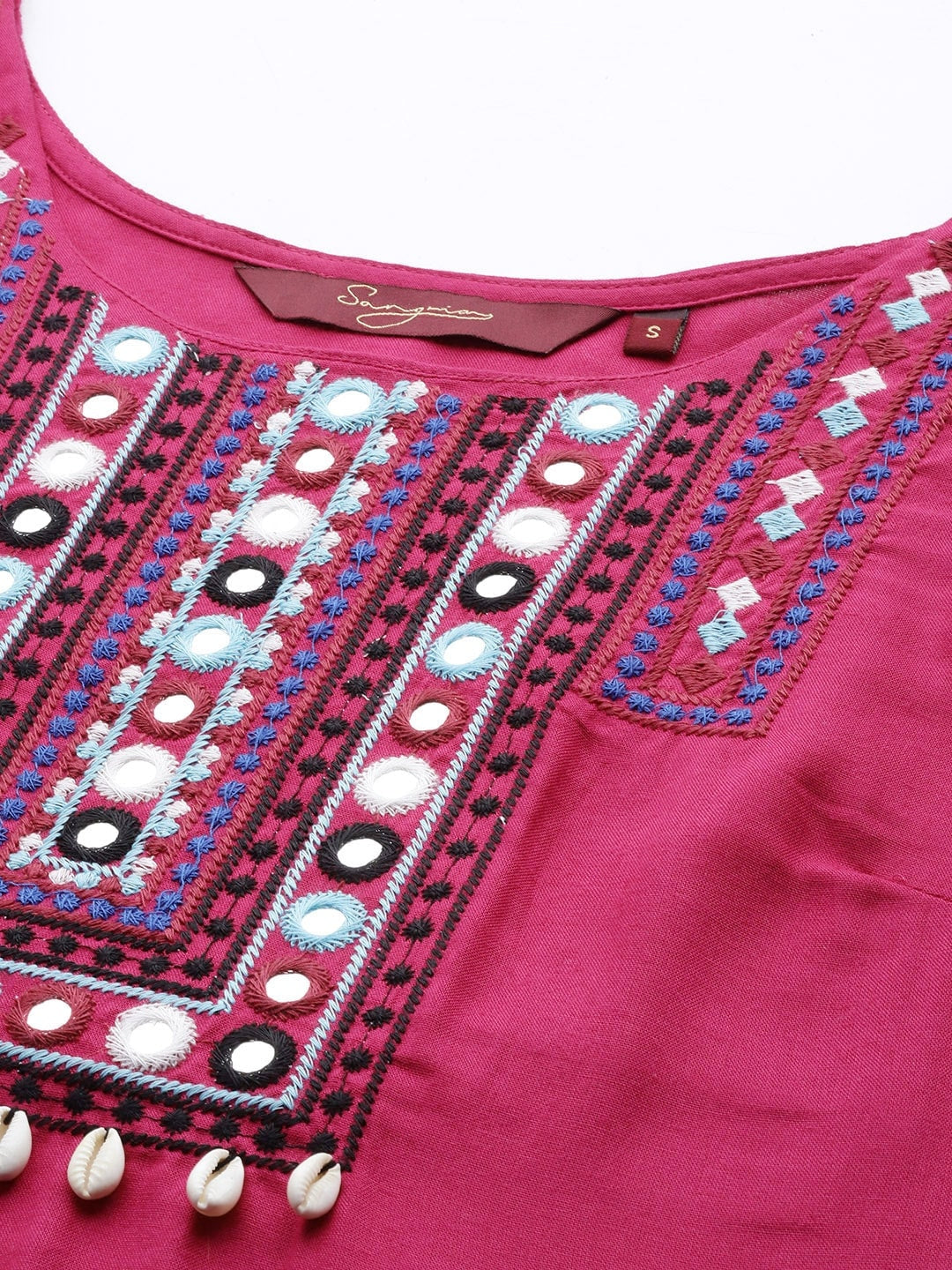 Sangria Geometric Yoke Design Thread Work Kurta - Distacart