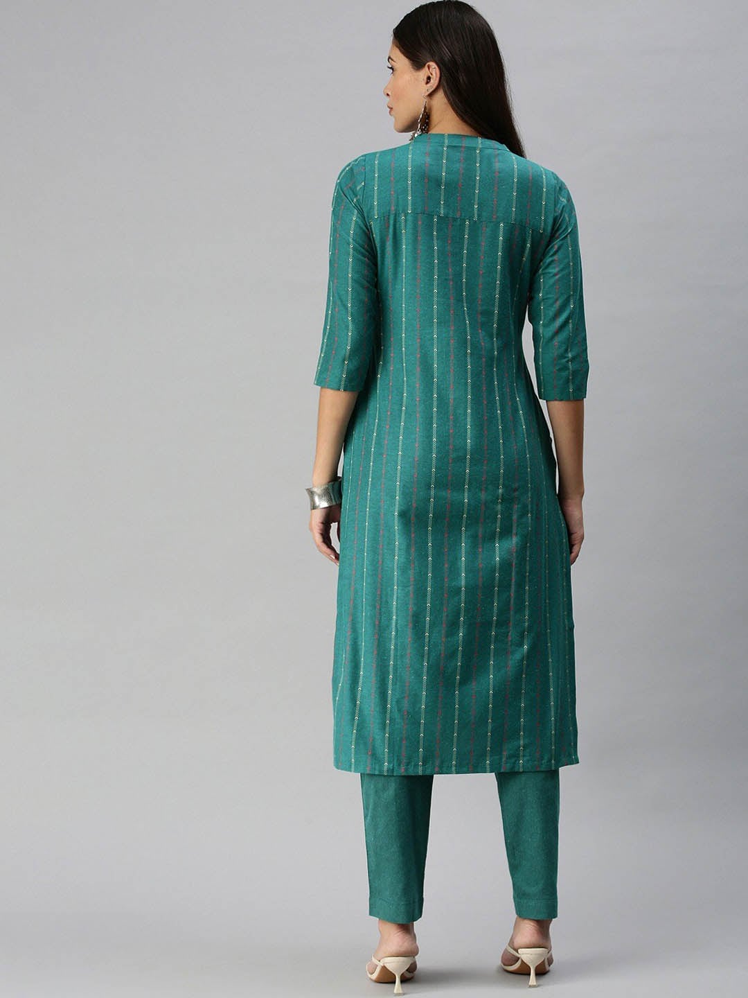Kalini Mandarin Collar Woven Design Kurta with Trousers - Distacart