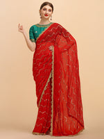 Thumbnail for Sangria Red Embellished Sequinned Pure Georgette Saree - Distacart