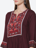 Thumbnail for Biba Women Burgundy Yoke Design Panelled Kura with Trousers & Dupatta - Distacart