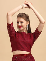 Thumbnail for Sangria Maroon Floral Self Design Lace Saree - Distacart