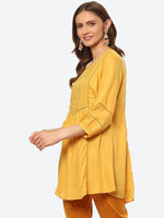 Thumbnail for Biba Women Yellow Pleated And Panelled Puff Sleeves Kurti - Distacart