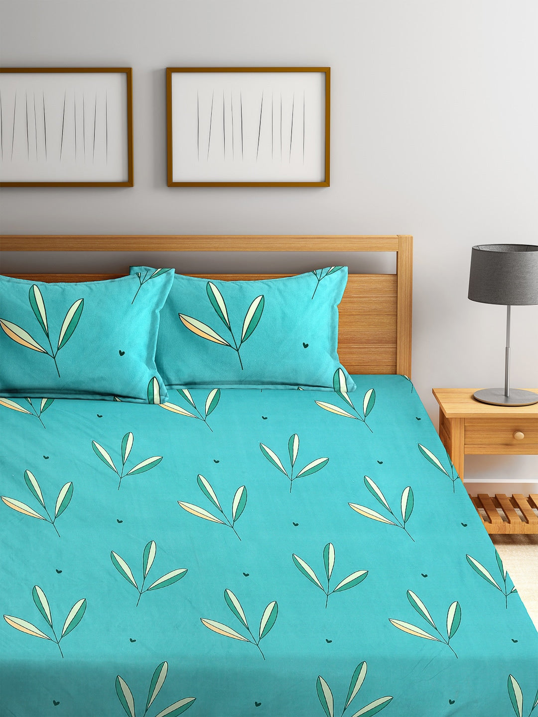 Home Sizzler Turquoise Blue & White Floral 144 TC Polyester 1 Queen Bedsheet with 2 Pillow Covers - Distacart