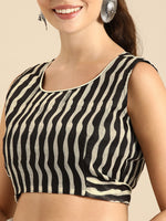 Thumbnail for Sangria Off-White & Black Pure Linen Printed Saree - Distacart
