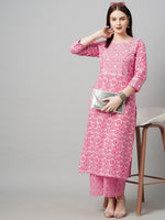 Thumbnail for Kalini Women Pink Printed Mirror Work Kurta with Palazzos - Distacart