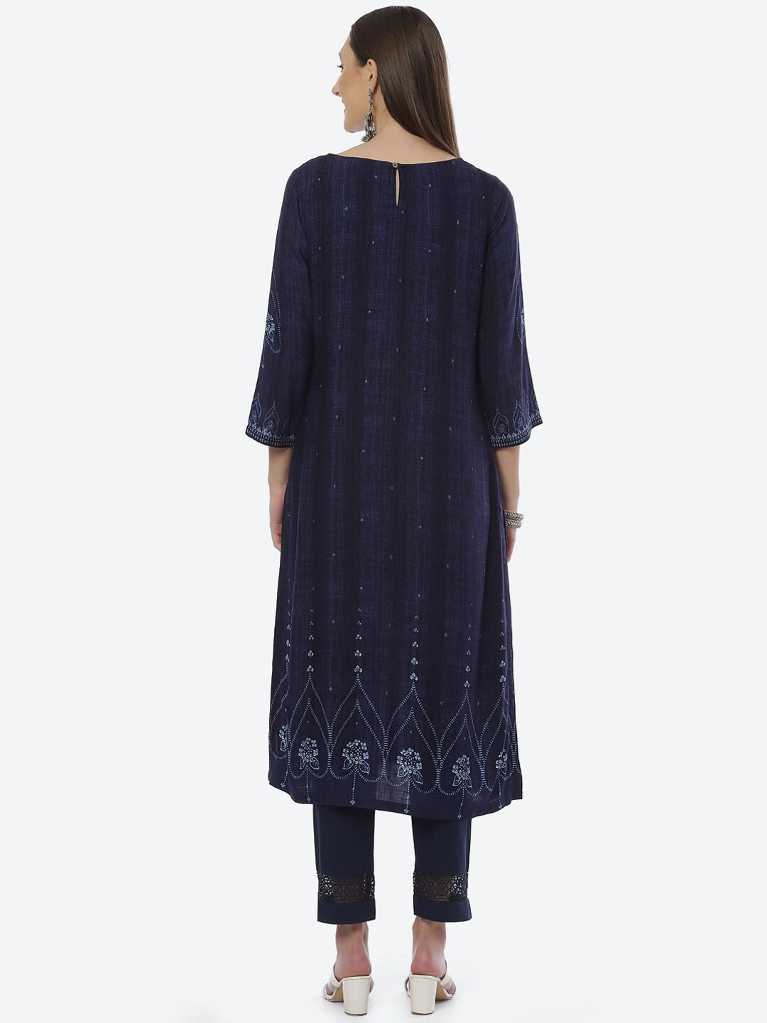 Biba Women Navy Blue Ethnic Printed Kurta - Distacart