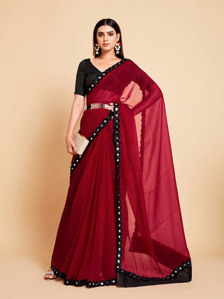 Sangria Women Red Ready to wear Saree - Distacart