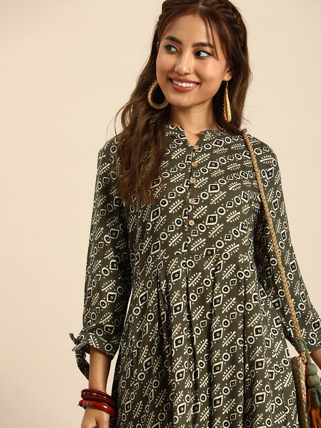 Sangria Women Ethnic Motifs Printed Mandarin Collar Anarkali Kurta - Distacart