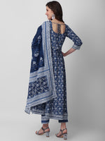 Thumbnail for Kalini Floral Printed Anarkali Pure Cotton Kurta with Palazzos & Dupatta - Distacart