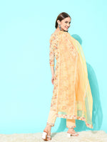 Thumbnail for Sangria Floral Embroidered Regular Thread Work Linen Kurta with Trousers & With Dupatta - Distacart