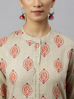 Thumbnail for Khushal K Women Cream-Coloured Ethnic Motifs Printed Regular Gotta Patti Kurta with Palazzos - Distacart