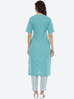 Thumbnail for Biba Women Green Printed Pleated Pure Cotton Kurti With Trousers - Distacart
