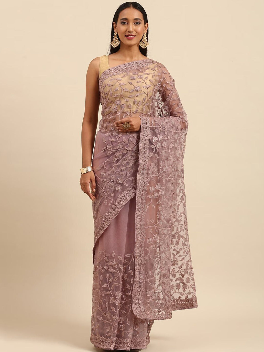 Kalini Embroidered Beads And Stones Embellished Net Saree - Distacart