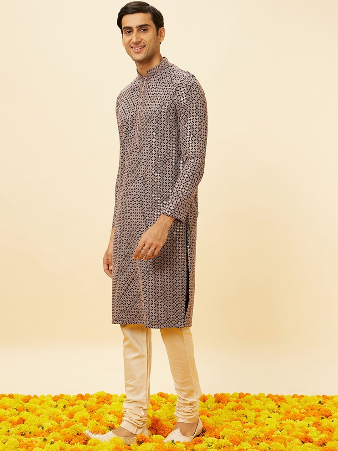Manyavar Ethnic Motifs Embroidered Sequinned Kurta With Churidar - Distacart