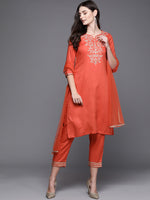 Thumbnail for Biba Women Orange Embroidered Kurta with Trousers & Dupatta - Distacart