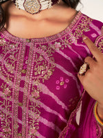 Thumbnail for Sangria Leheriya Printed Embroidered Straight Kurta With Trousers & Dupatta - Distacart
