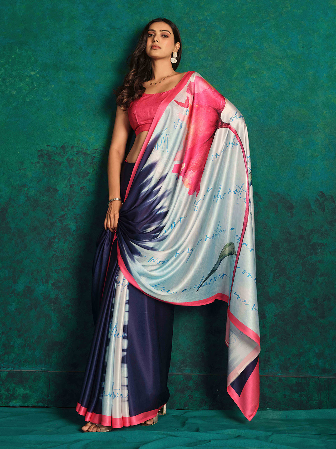 Sangria Printed Satin Saree - Distacart